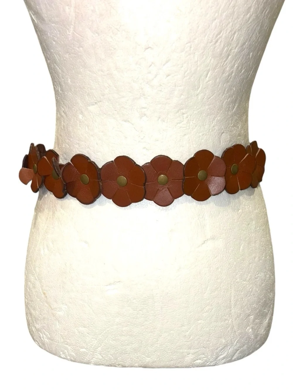 LN Lucky Brand Flower Festival Brown Leather Brass Adjustable Belt - S